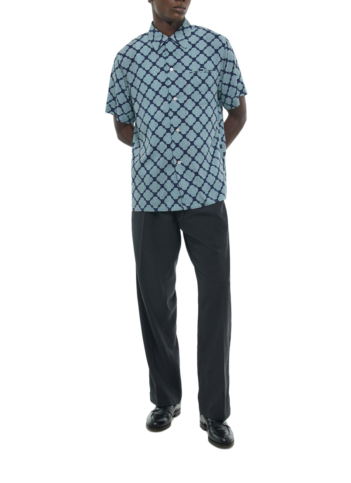 Chemise Manches Courtes Imprimé Parasols - Marine