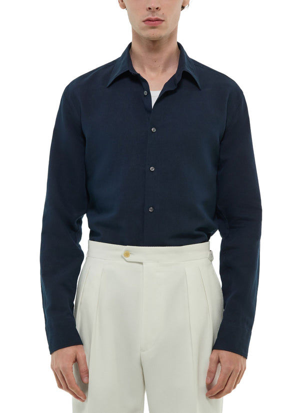 Camicia In Cotone E Lino - Blu Marino