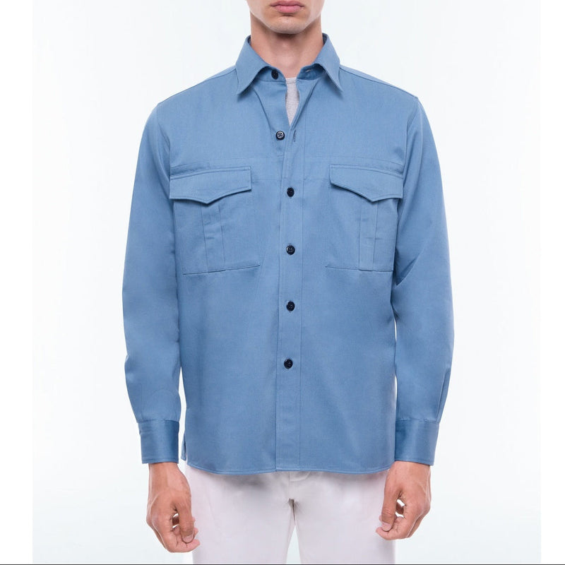 Blue Thick Twill Overshirt - Blue Gray