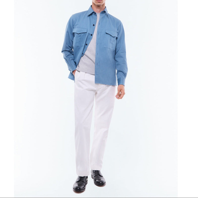 Blue Thick Twill Overshirt - Blue Gray