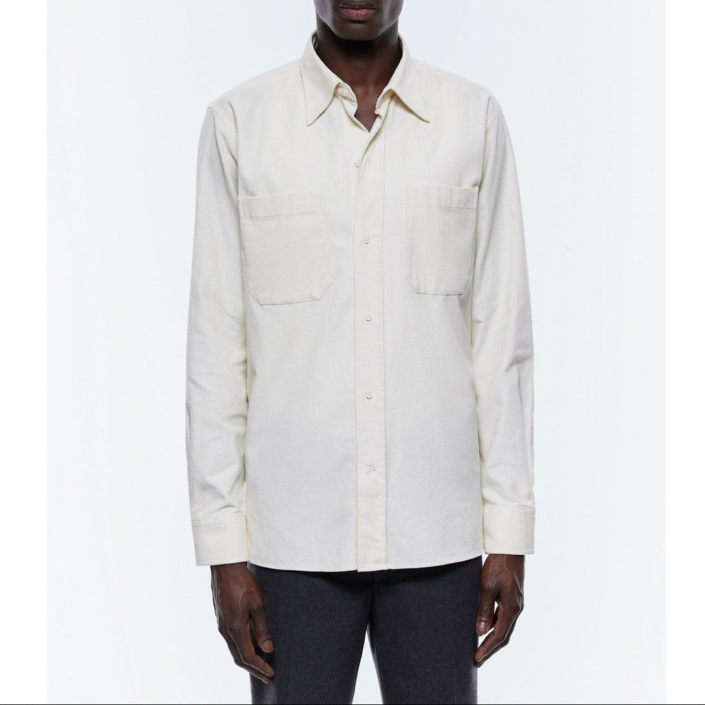 Camisa De Pana Fina Con Bolsillos En El Pecho Crudo - Blanco Roto