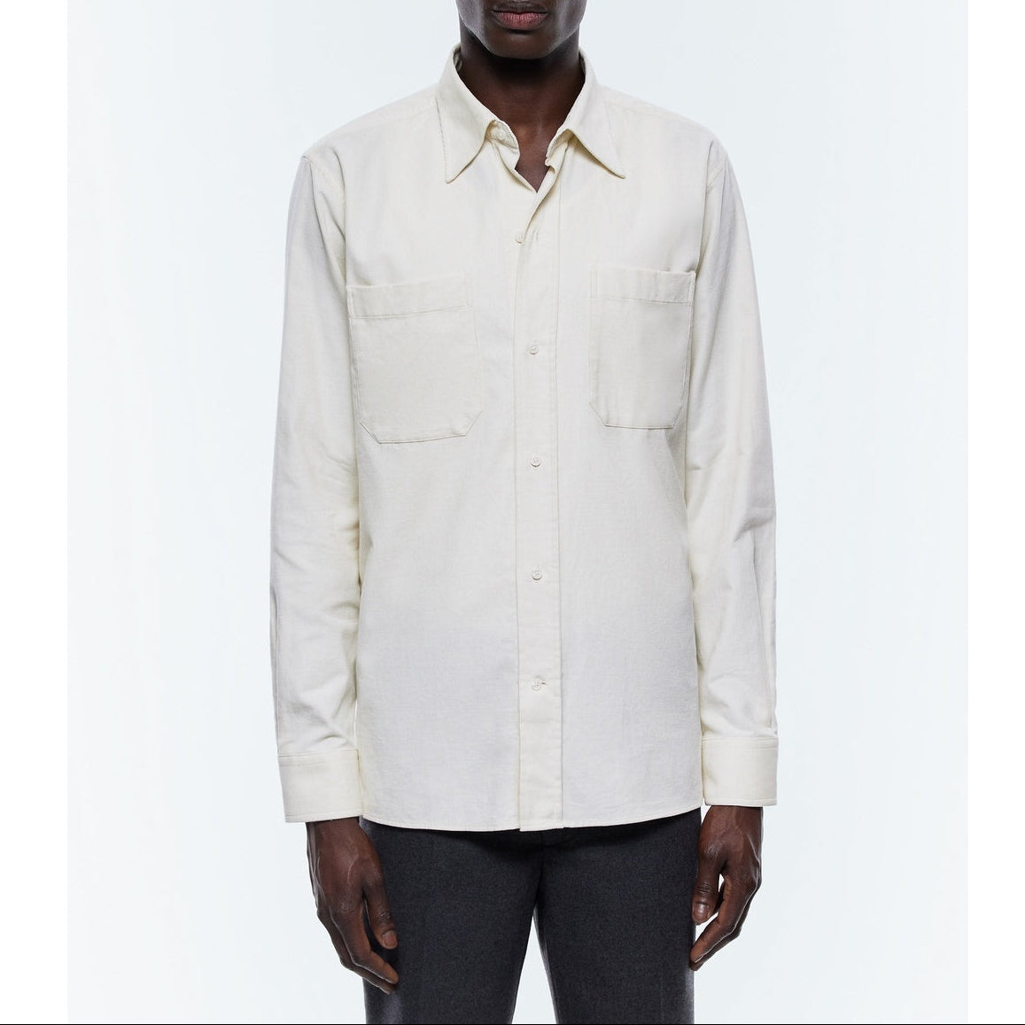 Camisa De Pana Fina Con Bolsillos En El Pecho Crudo - Blanco Roto