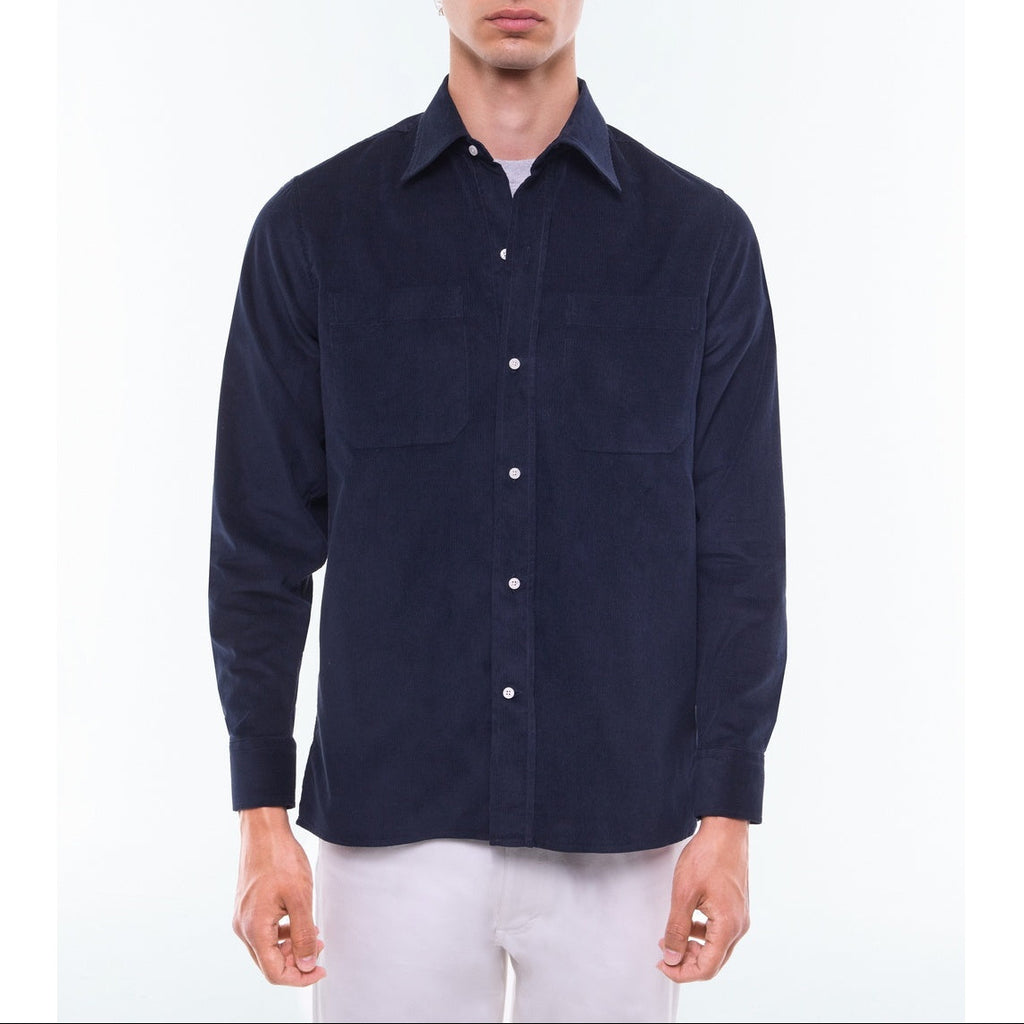 Feincordhemd Mit Brusttaschen - Marineblau