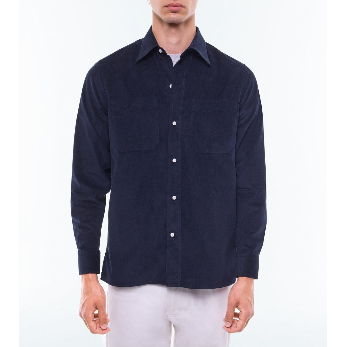 Feincordhemd Mit Brusttaschen - Marineblau