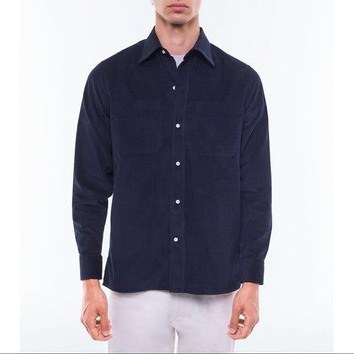 Chemise Velours Mille Raies Poches Poitrine - Marine