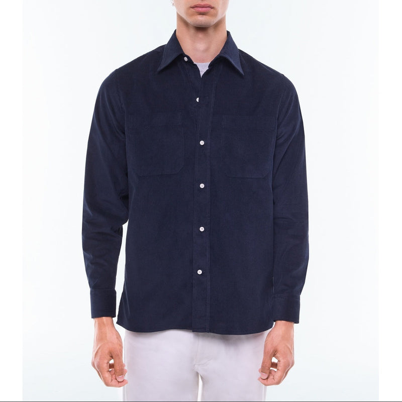 Chemise Velours Mille Raies Poches Poitrine - Marine