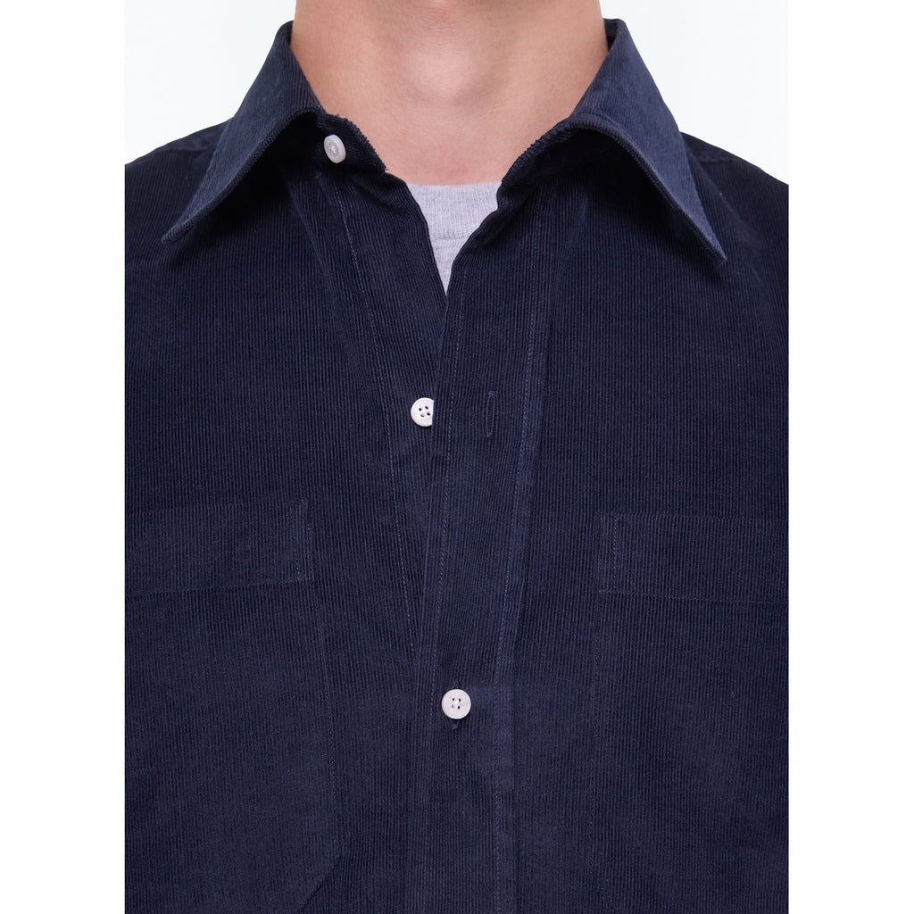Feincordhemd Mit Brusttaschen - Marineblau