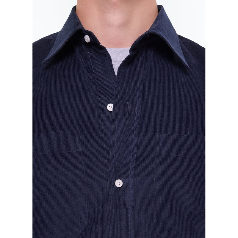 Chemise Velours Mille Raies Poches Poitrine - Marine