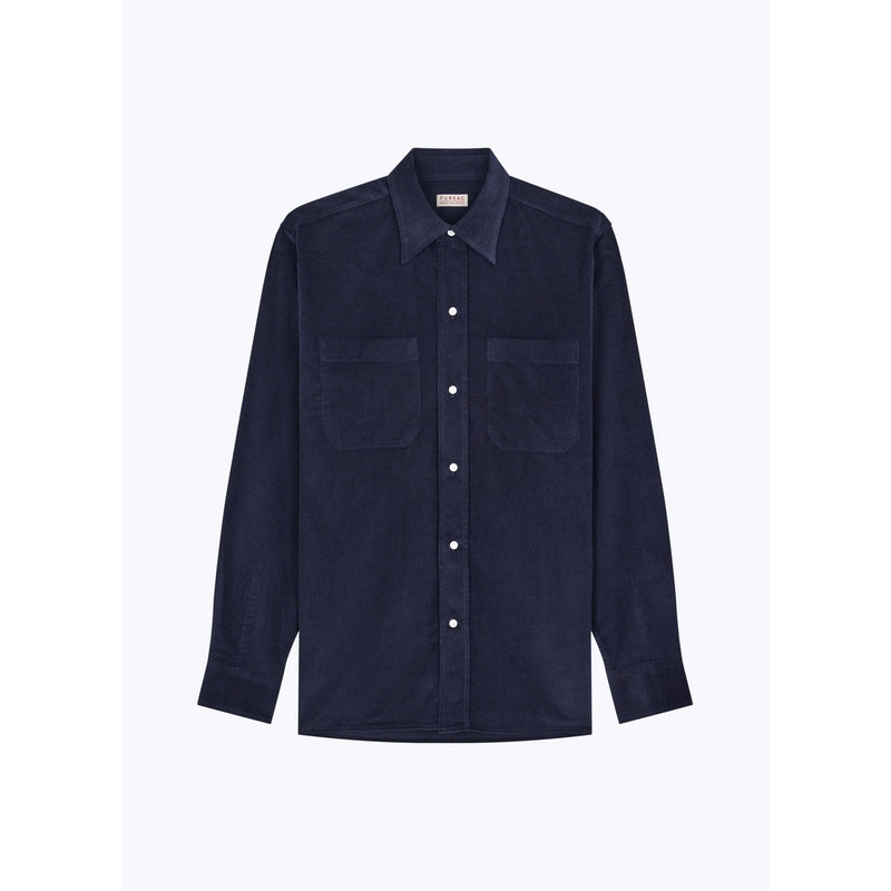 Chemise Velours Mille Raies Poches Poitrine - Marine