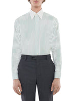 Chemise Col Blanc En Popeline Rayée - Vert Pomme