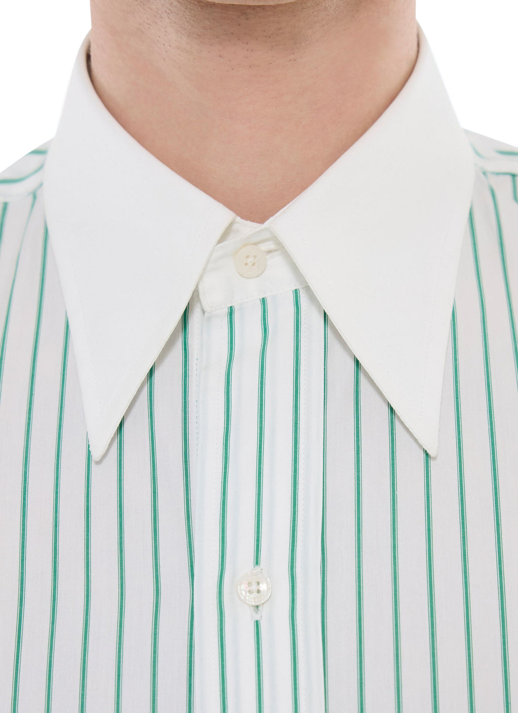 Chemise Col Blanc En Popeline Rayée - Vert Pomme