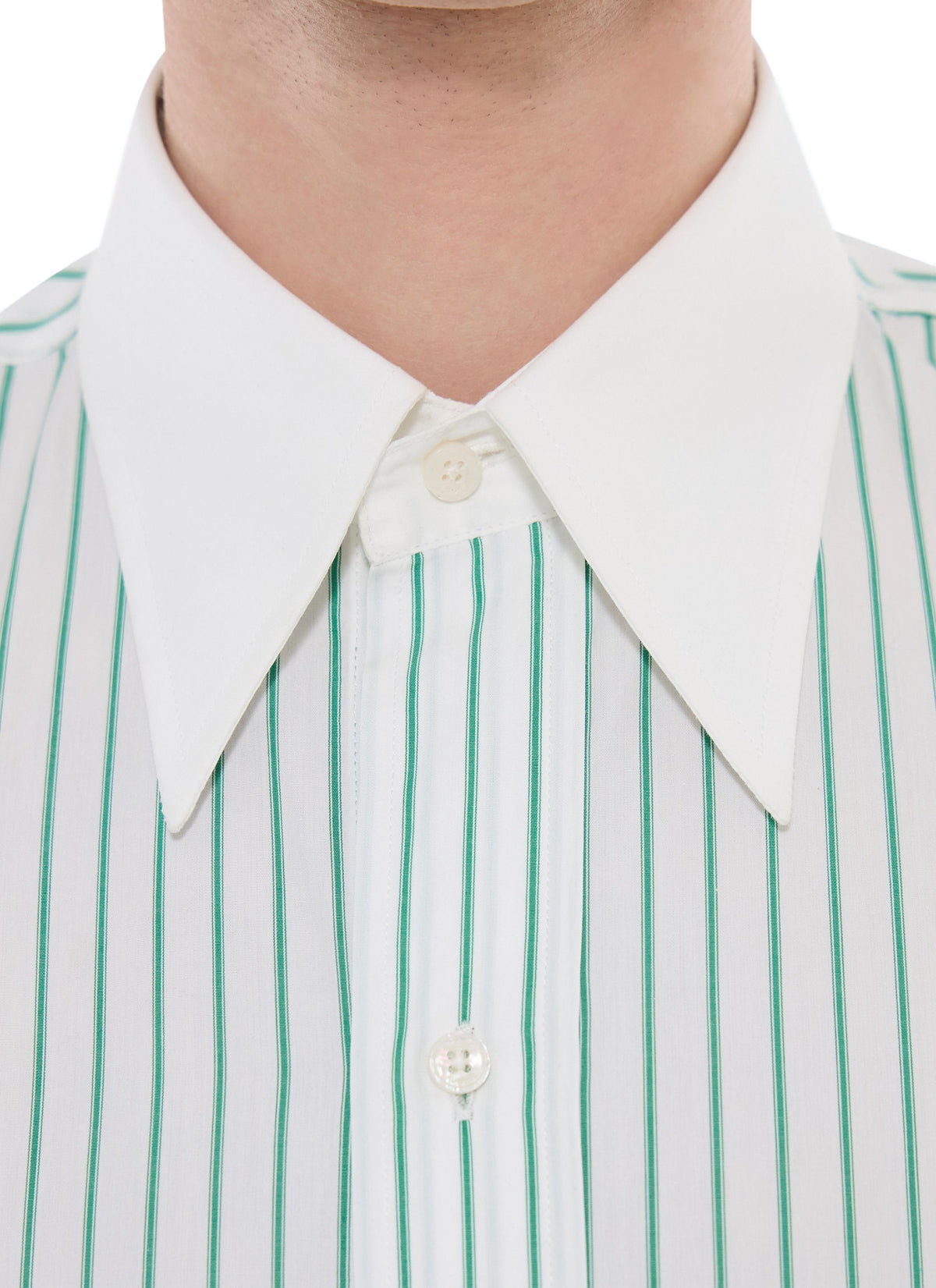 Chemise Col Blanc En Popeline Rayée - Vert Pomme