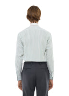 Chemise Col Blanc En Popeline Rayée - Vert Pomme