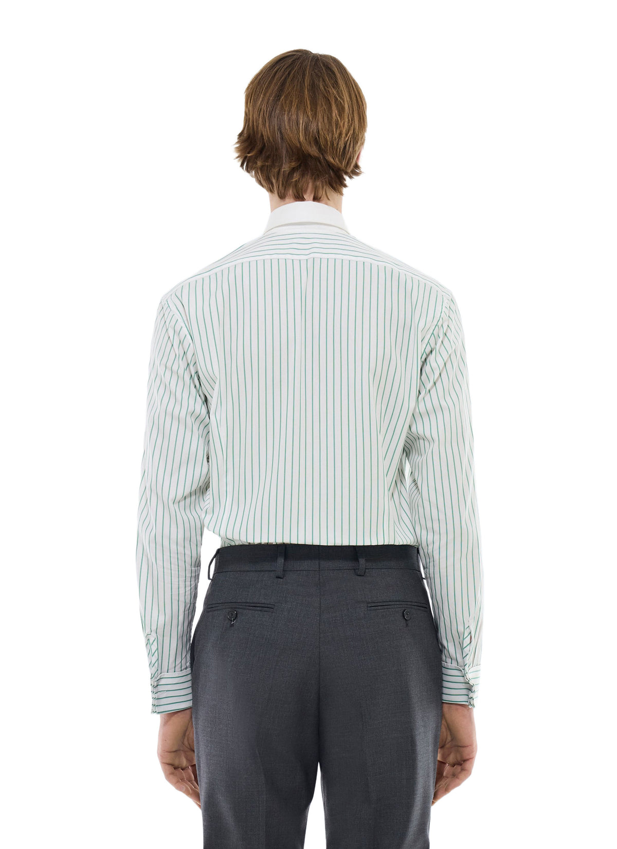 Chemise Col Blanc En Popeline Rayée - Vert Pomme