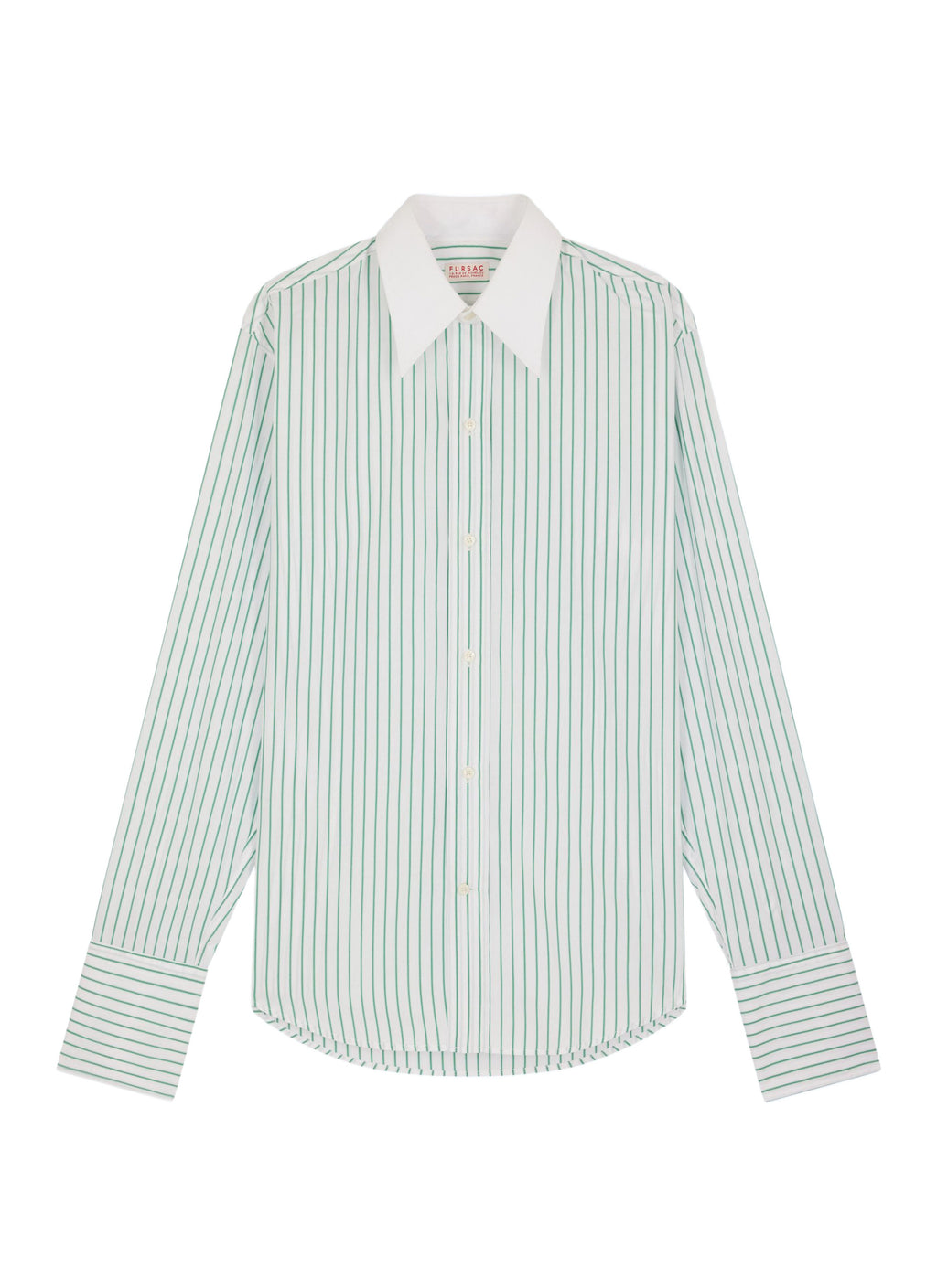 Chemise Col Blanc En Popeline Rayée - Vert Pomme