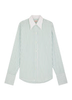 Chemise Col Blanc En Popeline Rayée - Vert Pomme