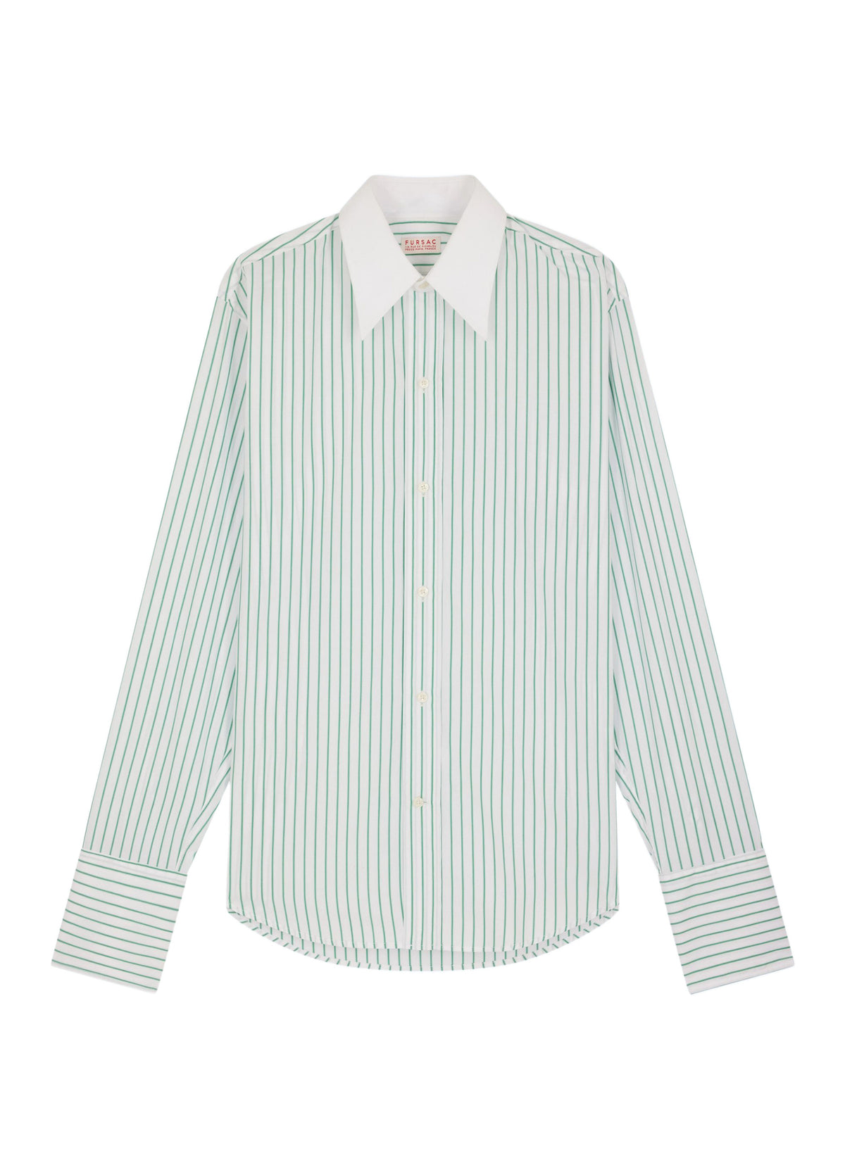 Chemise Col Blanc En Popeline Rayée - Vert Pomme