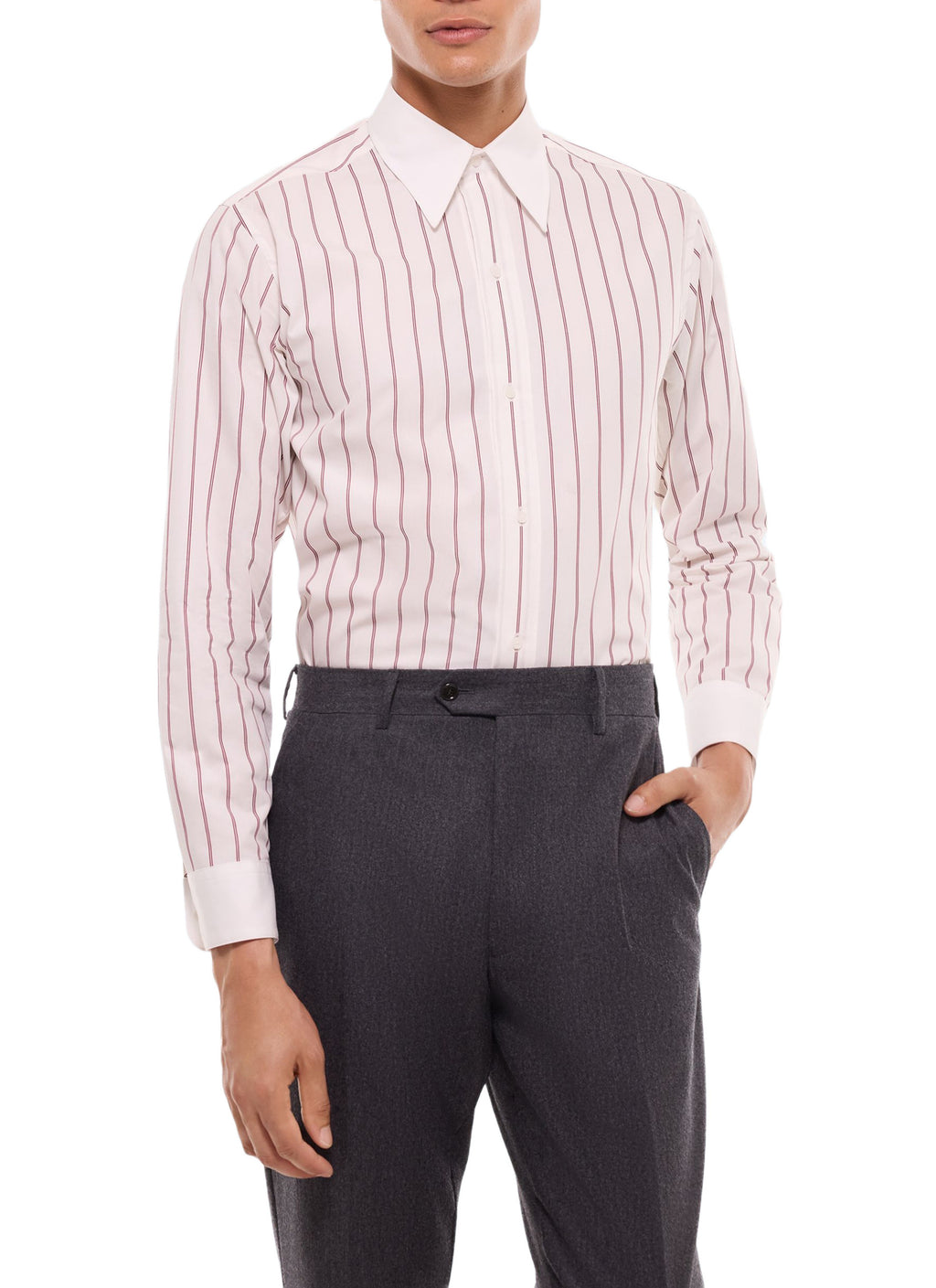 Chemise Rayée Col Blanc - Bordeaux