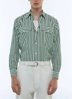 Camicia a righe con tasche a pattina - Verde bottiglia