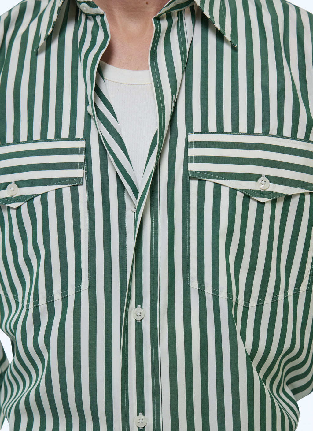 Camicia a righe con tasche a pattina - Verde bottiglia
