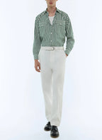 Camicia a righe con tasche a pattina - Verde bottiglia