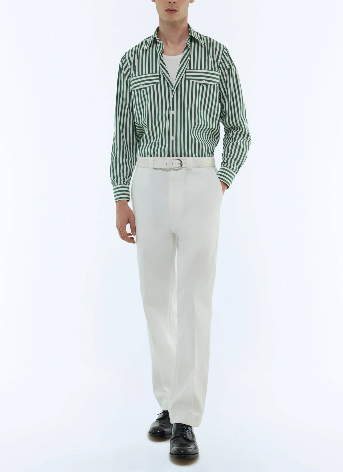 Camicia a righe con tasche a pattina - Verde bottiglia
