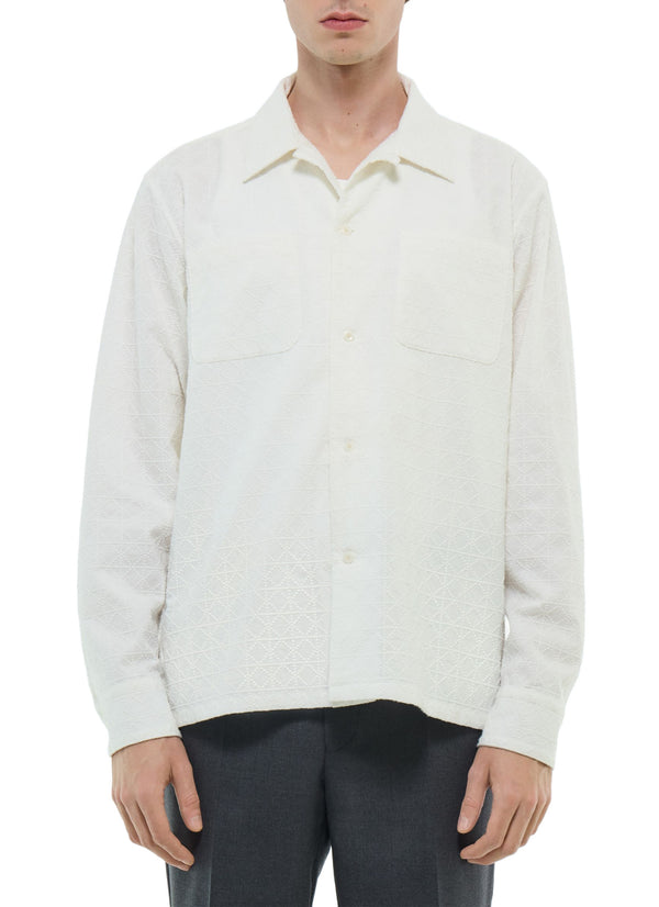 Embroidered Diamond Pattern Overshirt - White
