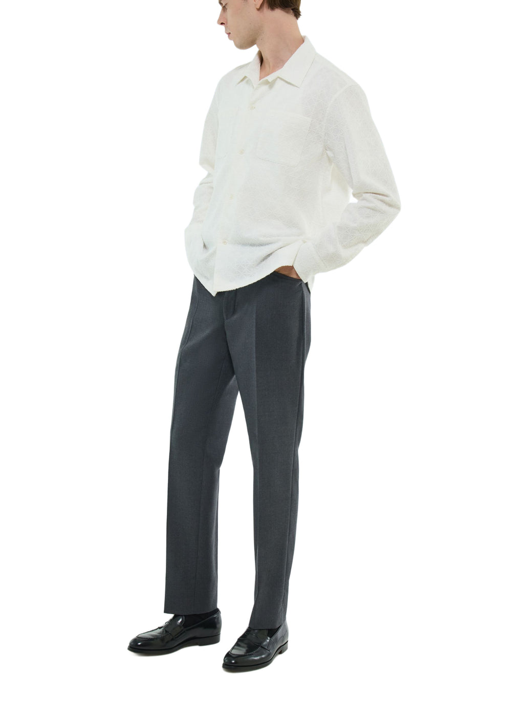 Surchemise Motif Losange Brodé - Blanc