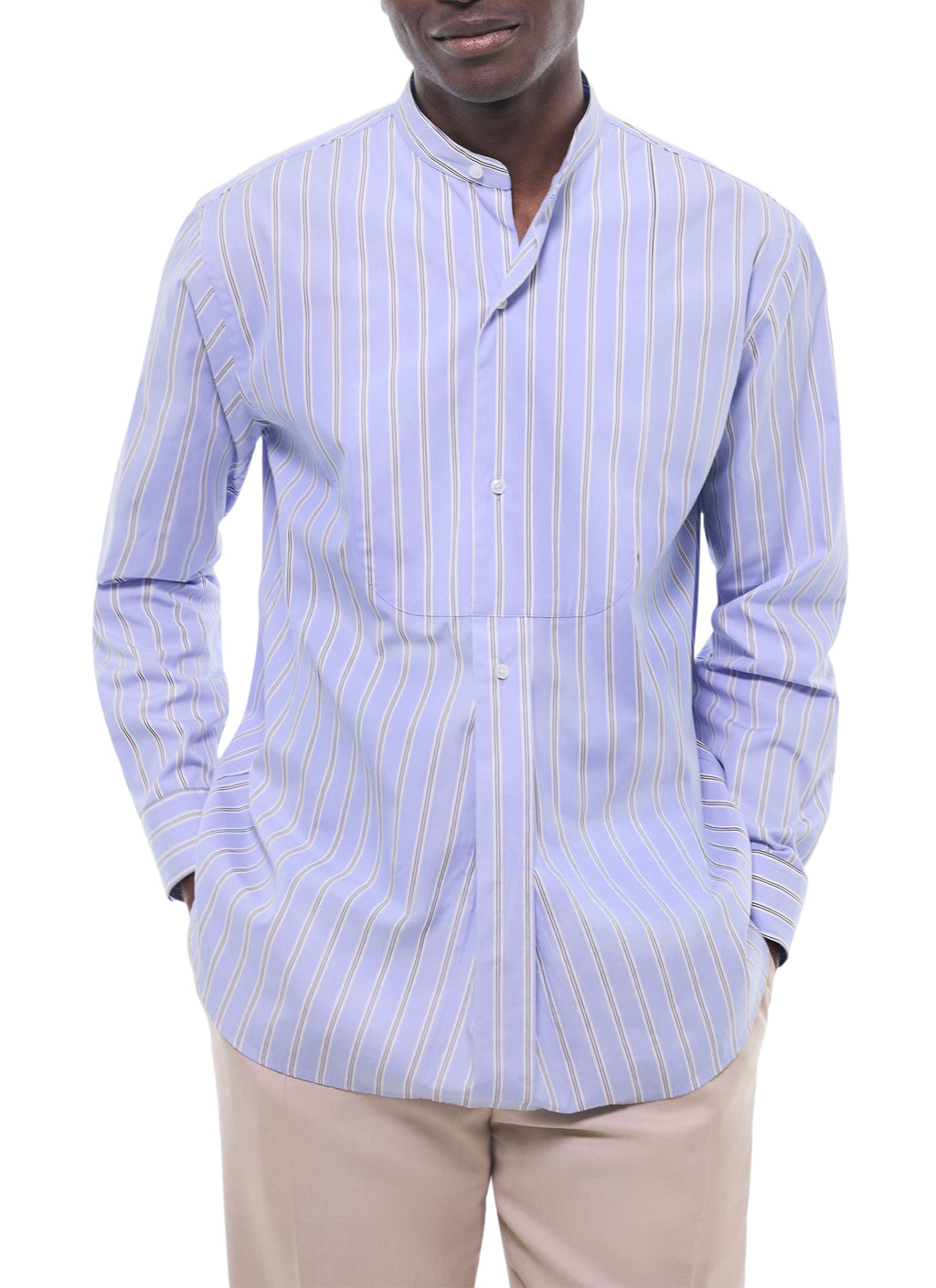 Chemise Col Mao À Rayures Irrégulières - Ciel