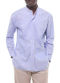 Chemise Col Mao À Rayures Irrégulières - Ciel