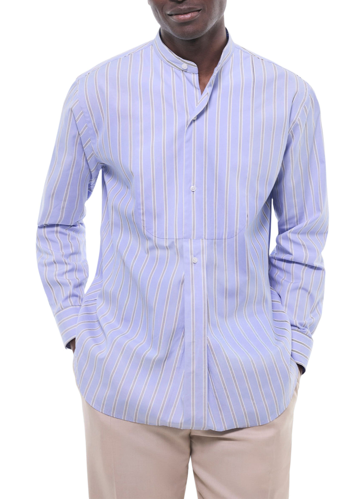 Chemise Col Mao À Rayures Irrégulières - Ciel
