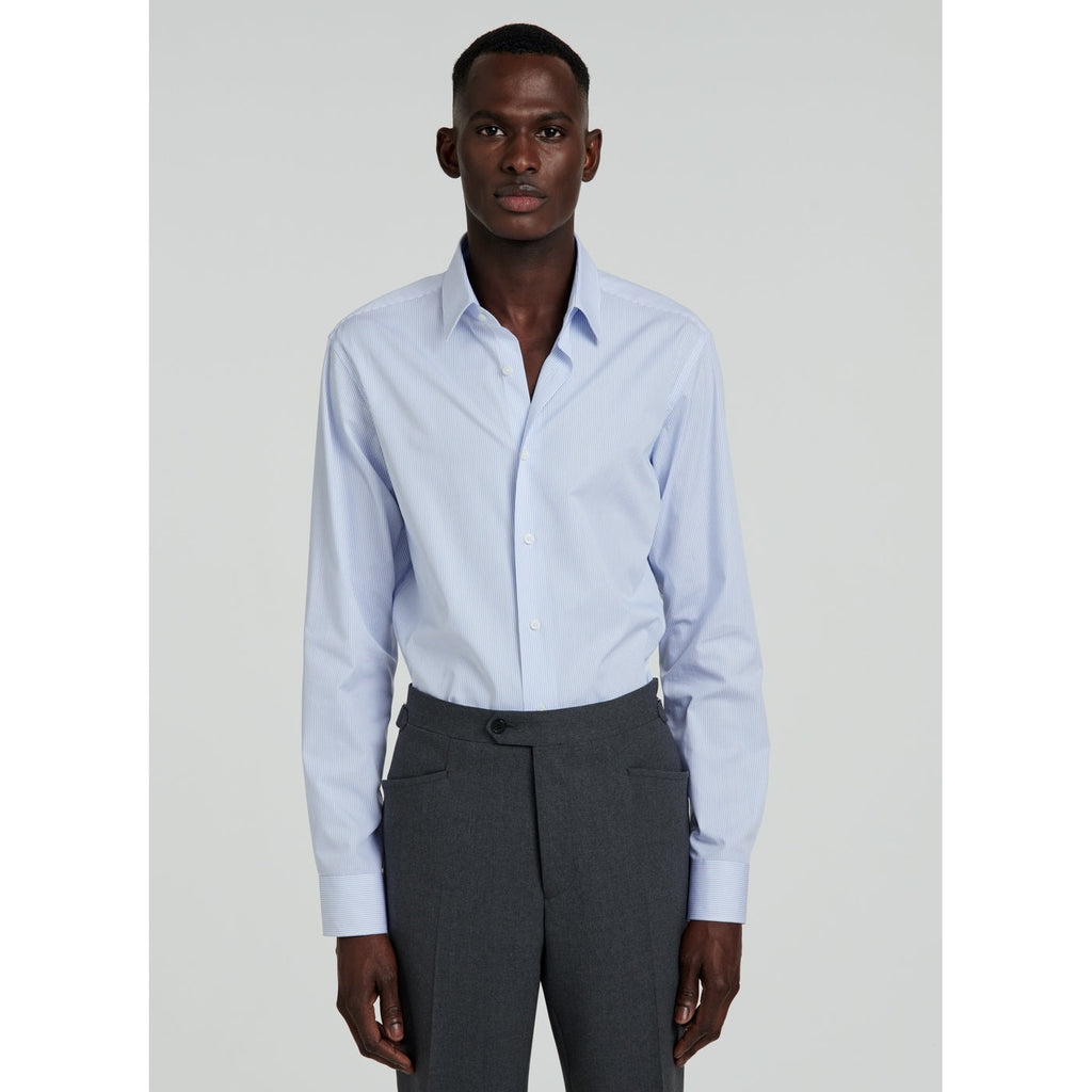 Fursac - Sky Blue Striped Cotton Poplin Shirt - Sky Blue - Stripes