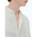 Chemise À Col Grand-Père En Coton Gratté - Ecru - Carreaux Noirs