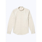 Grandfather Collar Shirt In Brushed Cotton - Ecru - Black Checks