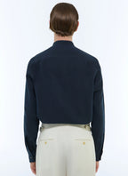 Camicia con Collo alla Coreana in Lino - Blu Marino