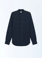 Camicia con Collo alla Coreana in Lino - Blu Marino