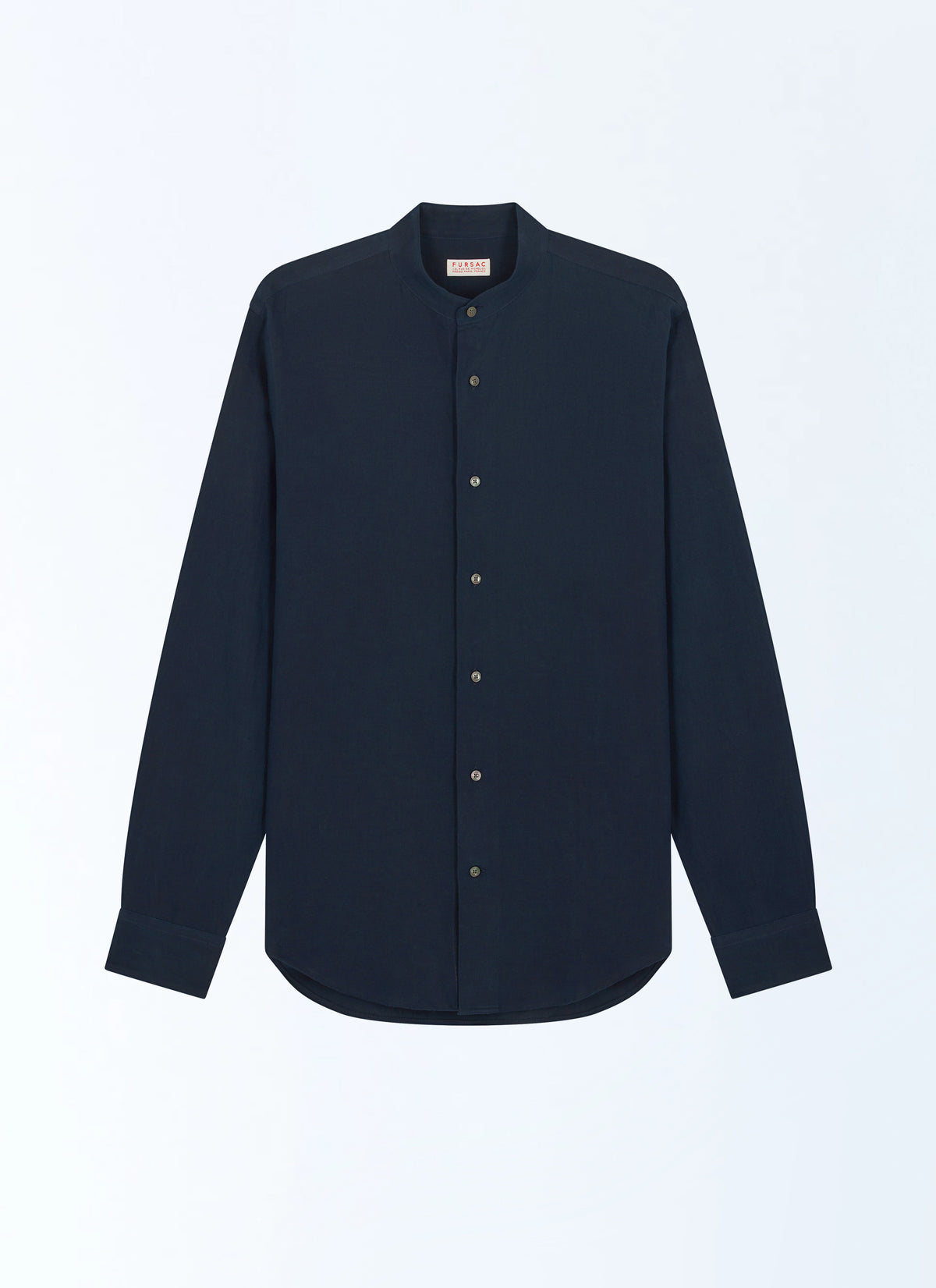 Camicia con Collo alla Coreana in Lino - Blu Marino