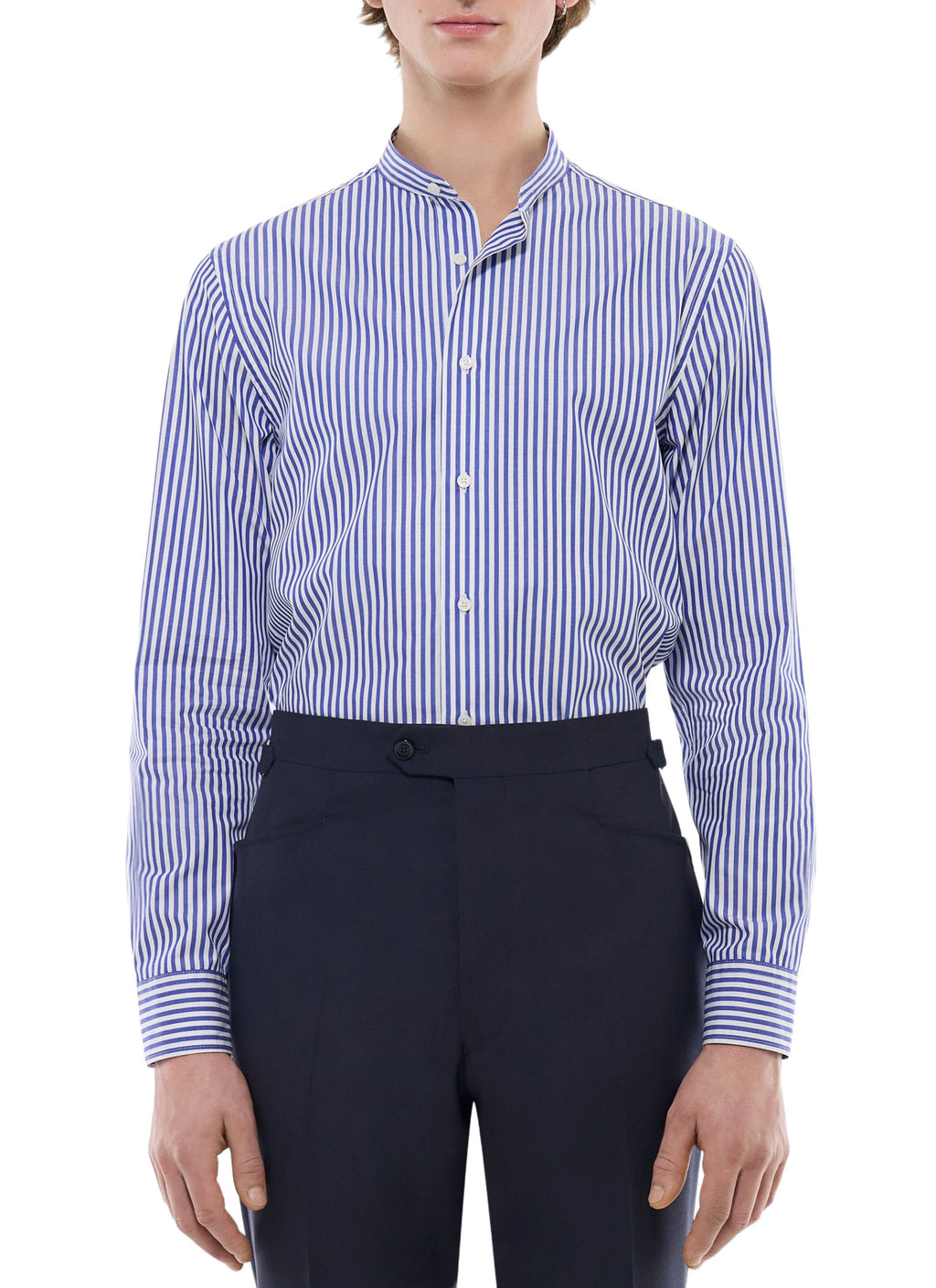 Chemise Col Grand-Père Rayée - Bleu De France