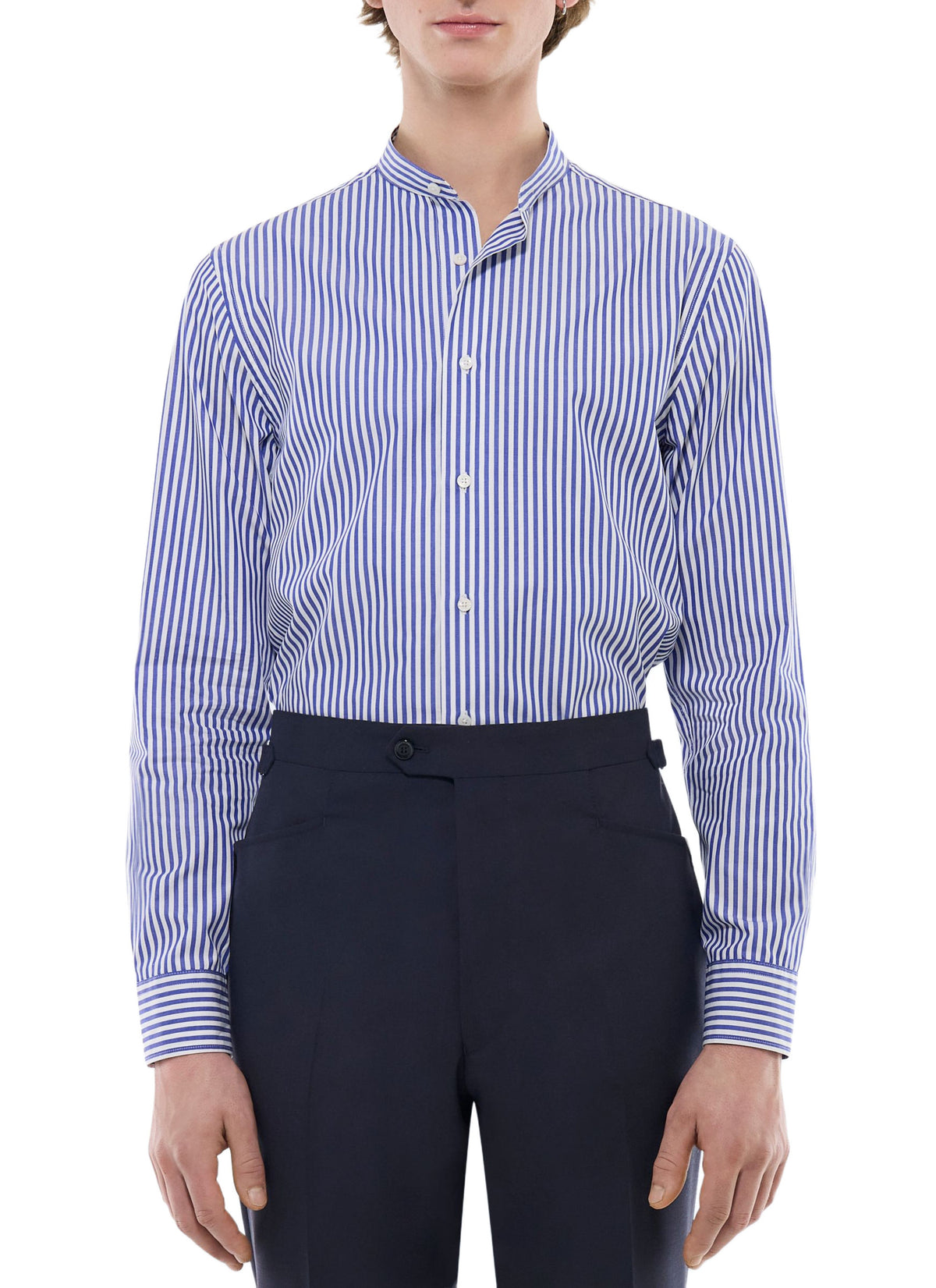 Chemise Col Grand-Père Rayée - Bleu De France