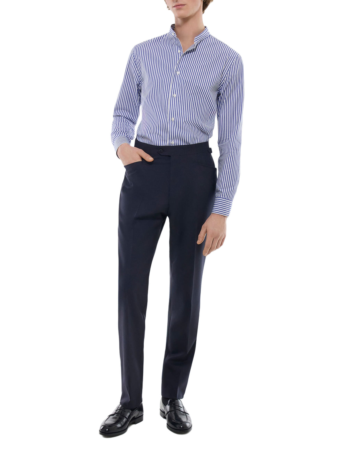 Chemise Col Grand-Père Rayée - Bleu De France