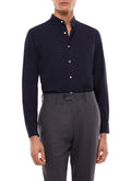 Camicia Alla Coreana In Flanella - Blu Navy