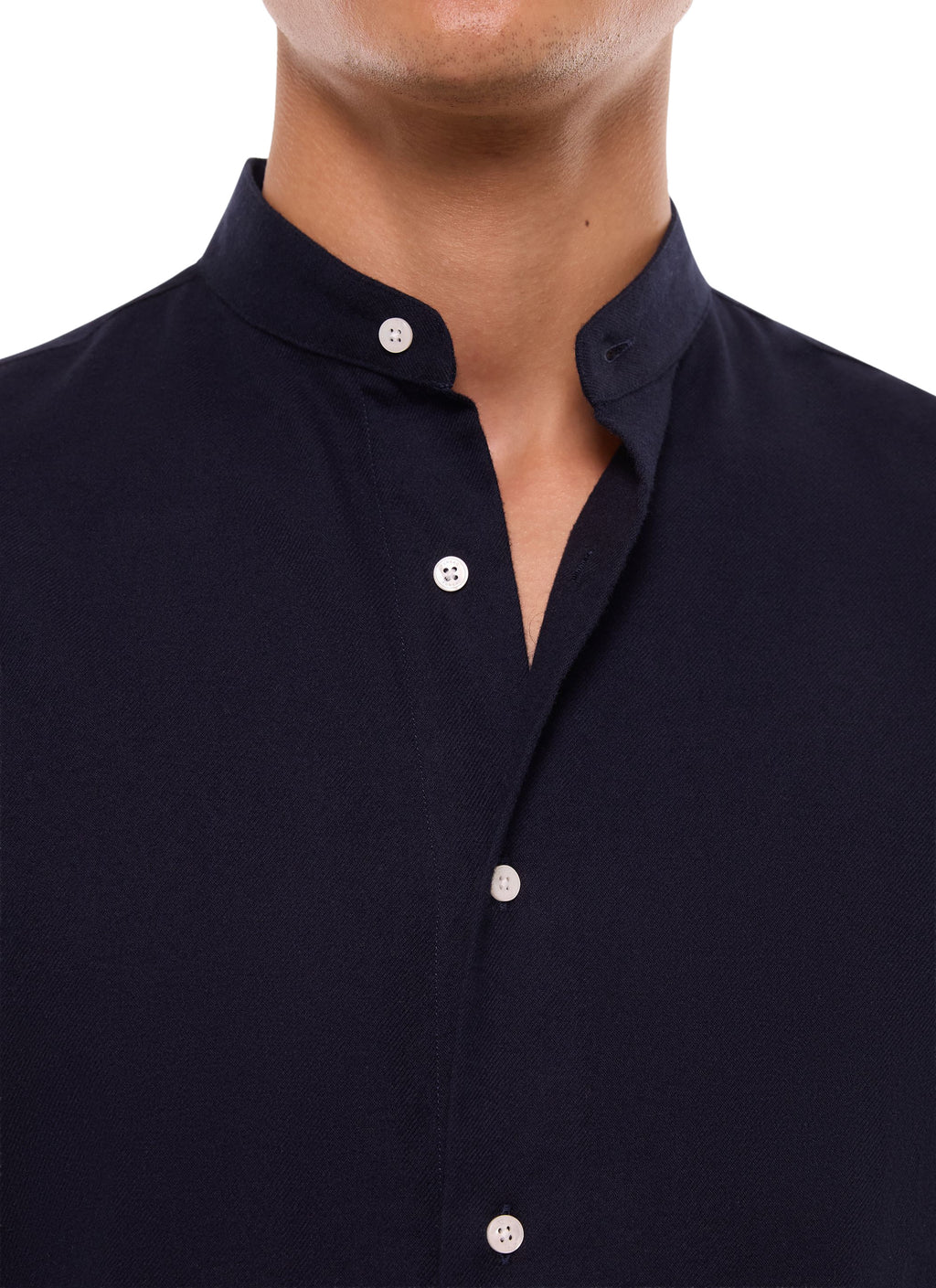 Camicia Alla Coreana In Flanella - Blu Navy