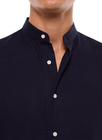 Camicia Alla Coreana In Flanella - Blu Navy