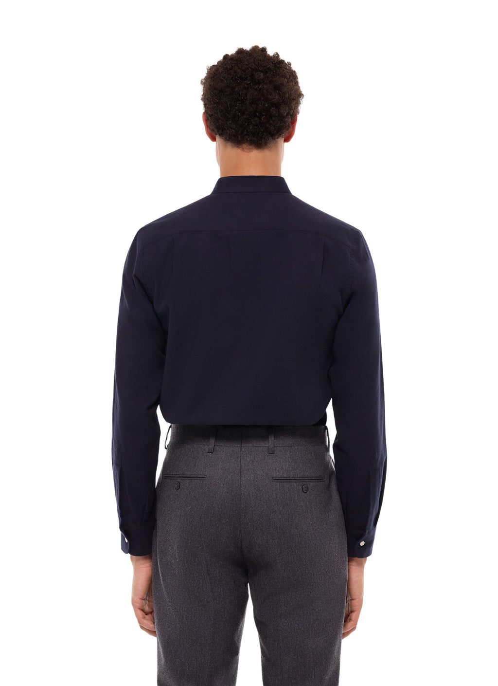 Camicia Alla Coreana In Flanella - Blu Navy