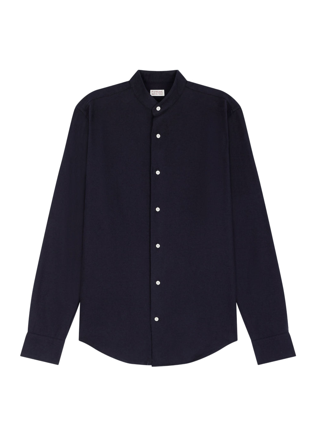Camicia Alla Coreana In Flanella - Blu Navy