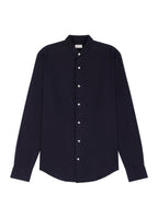 Camicia Alla Coreana In Flanella - Blu Navy