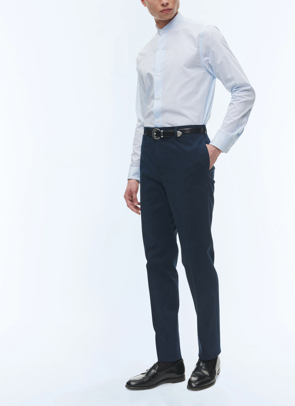 Chemise Col Grand-Père En Popeline - Ciel