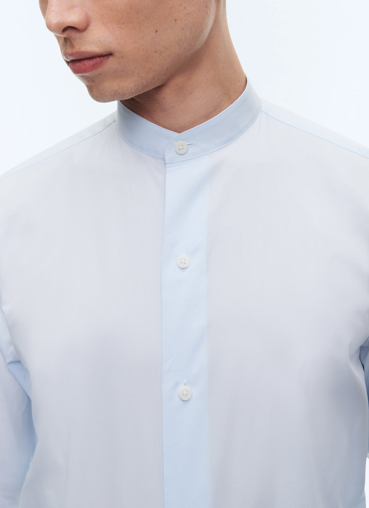 Chemise Col Grand-Père En Popeline - Ciel
