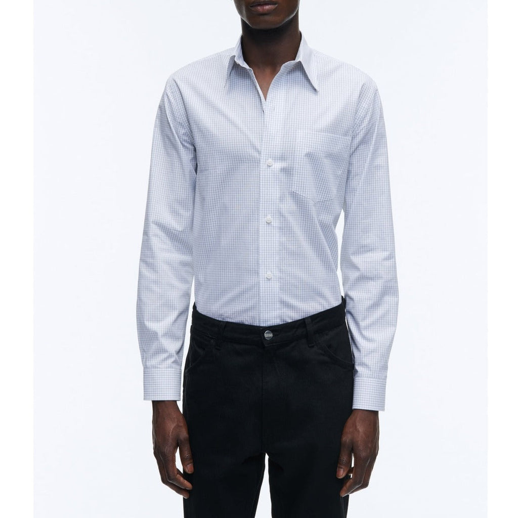 White Checked Cotton Poplin Shirt - White - Small Black Checks