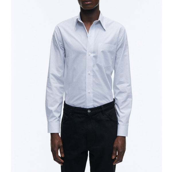 White Checked Cotton Poplin Shirt - White - Small Black Checks
